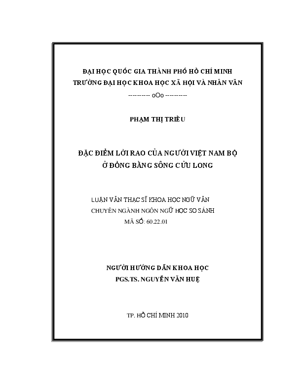 Đặc điểm lời rao của người Việt Nam Bộ ở Đồng bằng Sông Cửu Long luận văn Thạc sĩ 60.22.01