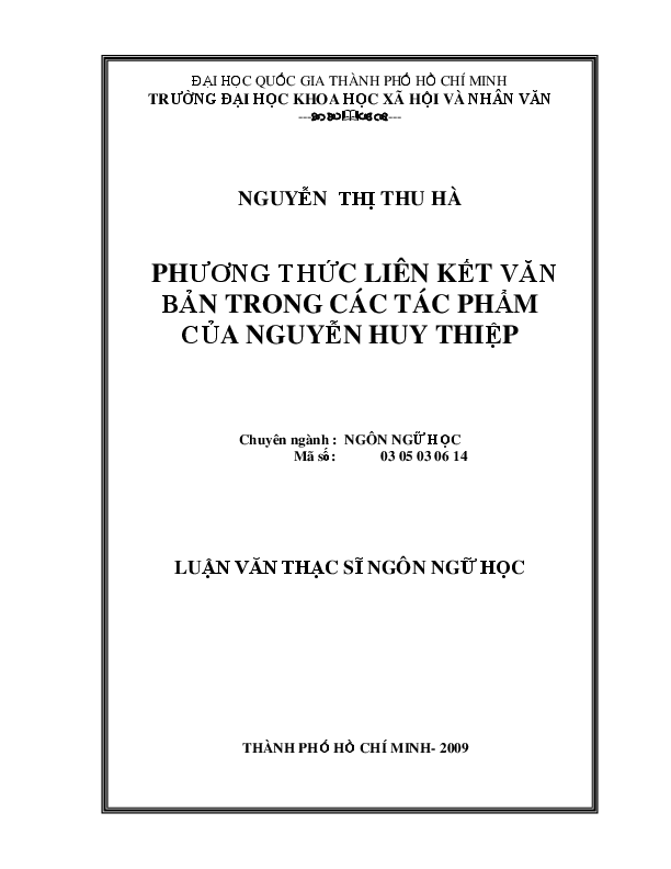 Phương thức liên kết văn bản trong các tác phẩm của Nguyễn Huy Thiệp luận văn Thạc sĩ 5.04.27