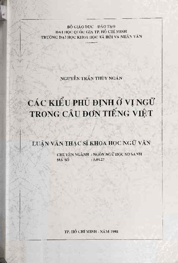 Các kiểu phủ định ở vị ngữ trong câu đơn tiếng Việt luận văn Thạc sĩ 5.04.27
