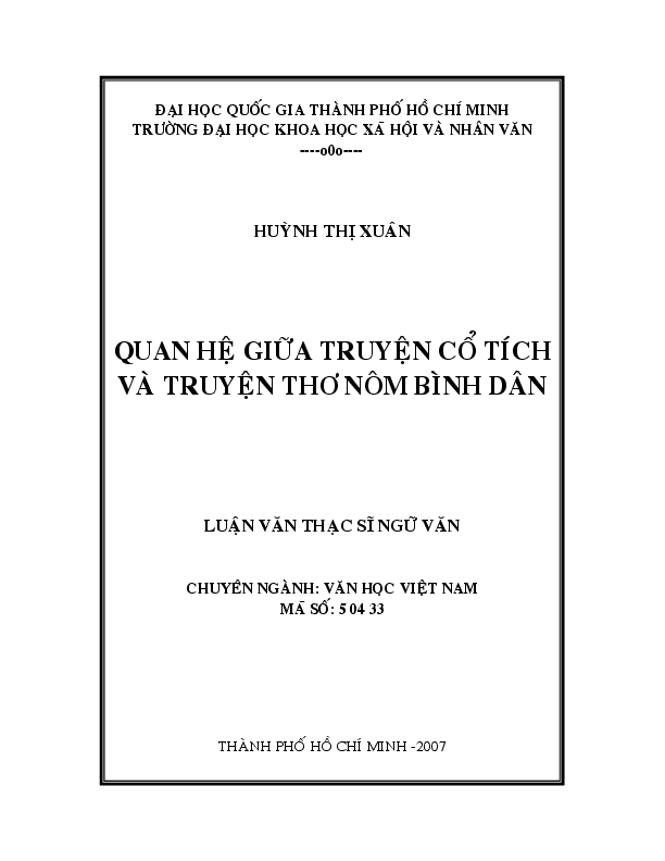 Quan hệ giữa truyện cổ tích và truyện thơ Nôm bình dân luận văn thạc sĩ 5.04.33