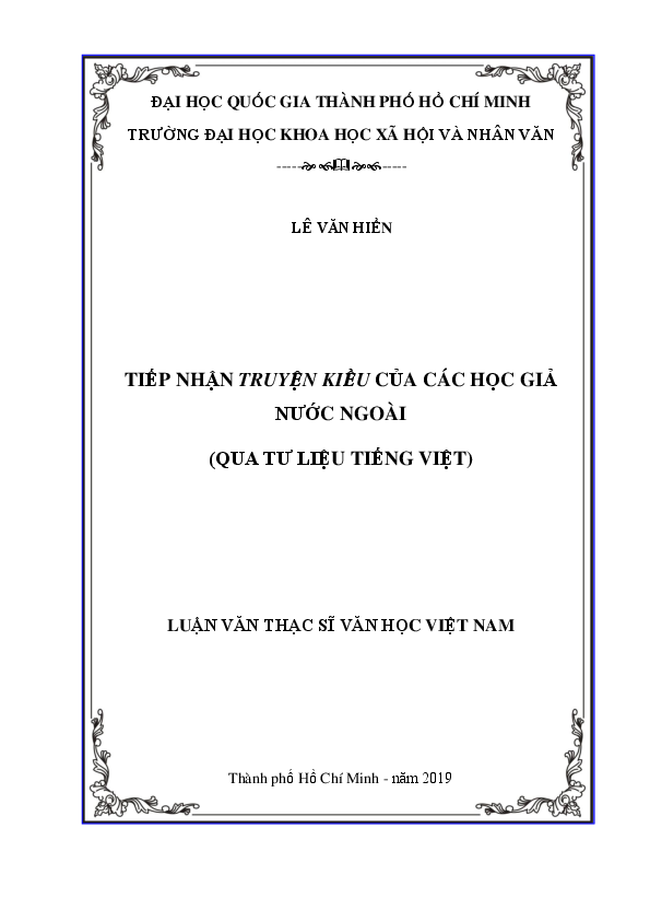 Tiếp nhận truyện Kiều của các học giả nước ngoài (Qua tư liệu tiếng Việt) luận văn Thạc sĩ 8220121