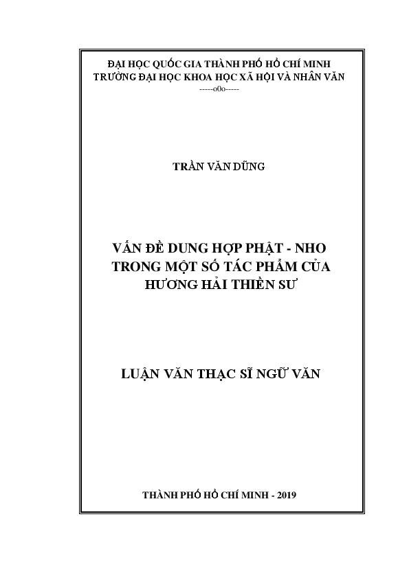 Vấn đề dung hợp Phật - Nho trong một số tác phẩm của Hương Hải Thiền sư luận văn Thạc sĩ 60.22.01.21