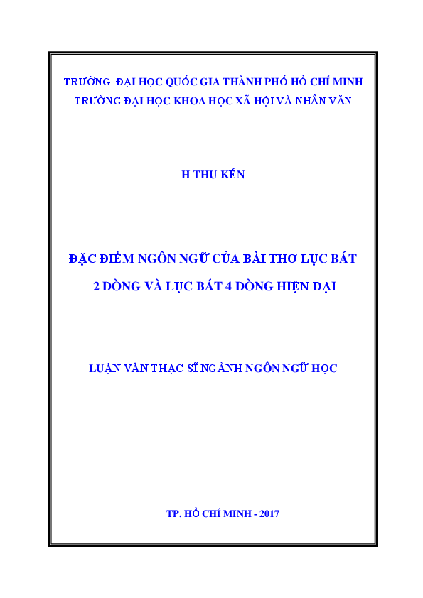 Đặc điểm ngôn ngữ của bài thơ lục bát 2 dòng và lục bát 4 dòng hiện đại luận văn Thạc sĩ 60.22.02.40