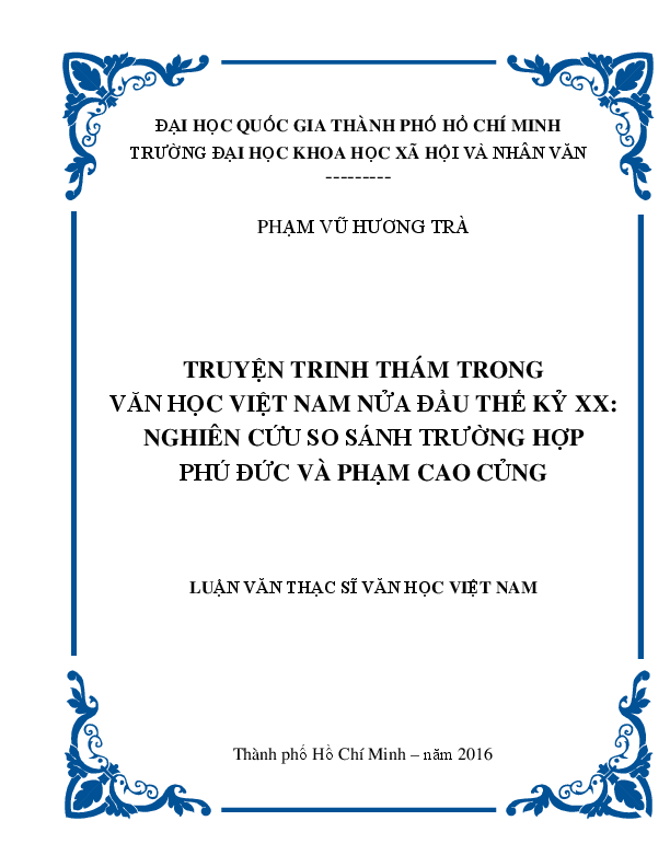 Truyện trinh thám trong văn học Việt Nam nửa đầu thế kỷ XXNghiên cứu so sánh trường hợp Phú Đức và Phạm Cao Củng luận văn Thạc sĩ 60.22.01.21