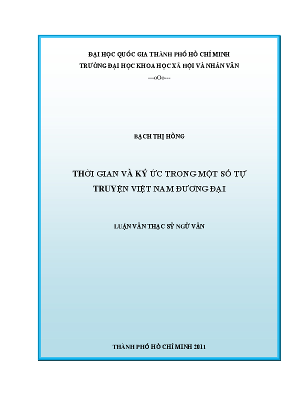 Thời gian và ký ức trong một số tự truyện Việt Nam đương đại luận văn Thạc sĩ 60.22.34