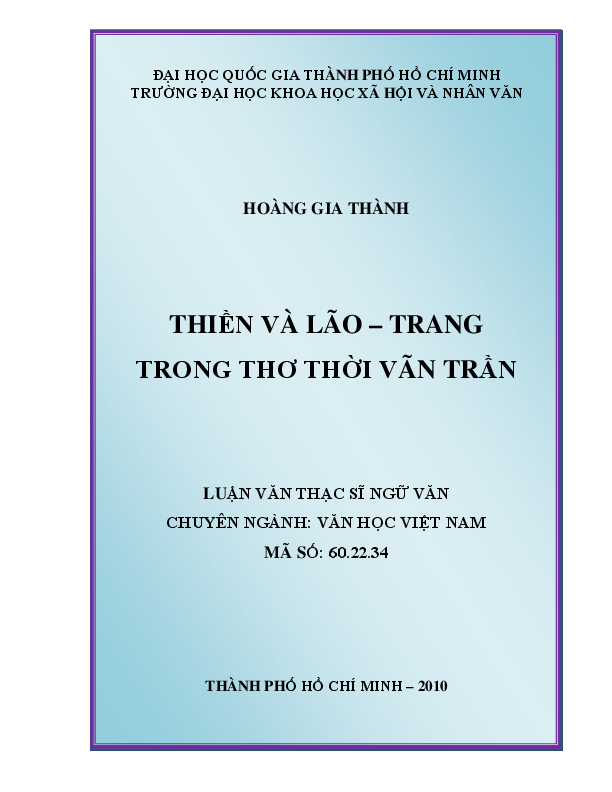 Thiền và Lão - Trang trong thơ thời vãn Trần luận văn Thạc sĩ 60.22.34