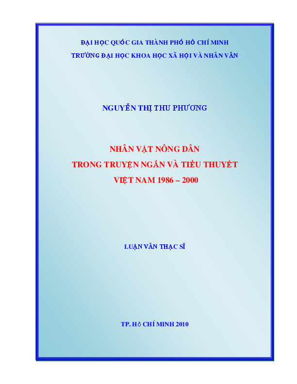 Nhân vật nông dân trong truyện ngắn và tiểu thuyết Việt Nam từ 1986 - 2000 luận văn Thạc sĩ 60.23.34