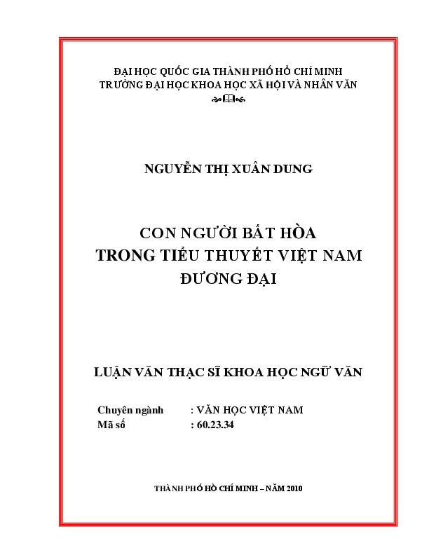 Con người bất hòa trong tiểu thuyết Việt Nam đương đại luận văn Thạc sĩ 60.23.34