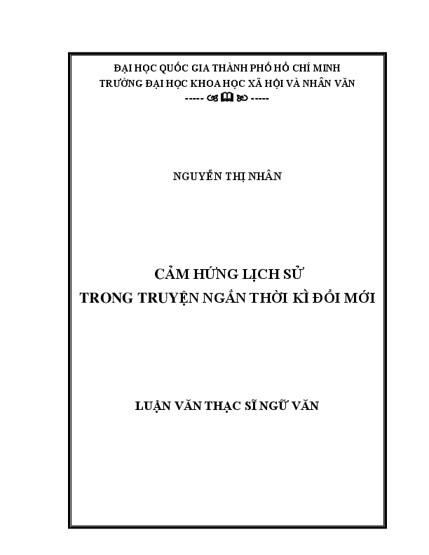 Cảm hứng lịch sử trong truyện ngắn thời kỳ đổi mới luận văn Thạc sĩ 60.22.34