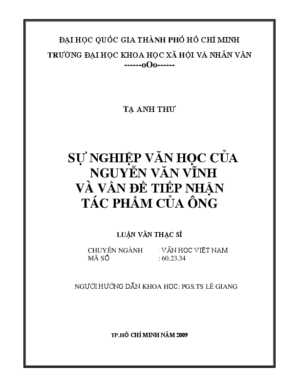 Sự nghiệp văn học của Nguyễn Văn Vĩnh và vấn đề tiếp nhận tác phẩm của ông luận văn Thạc sĩ 60.23.34
