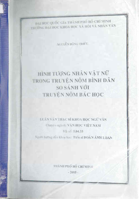 Hình tượng nhân vật nữ trong truyện Nôm bình dân so sánh với truyện Nôm bác học luận văn Thạc sĩ 5.04.33
