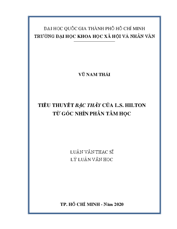 Tiểu thuyết bậc thầy của L.S. Hilton từ góc nhìn phân tâm học luận văn Thạc sĩ 8220120