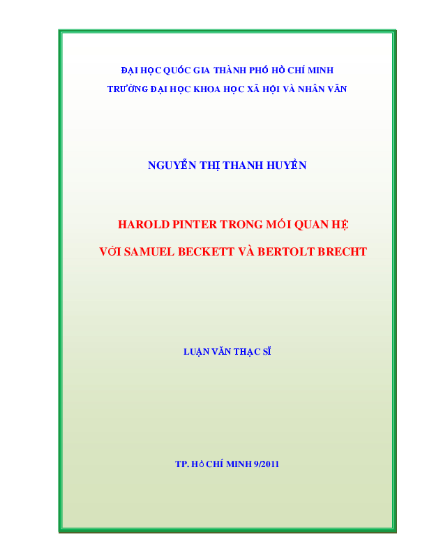 Harold Pinter trong mối quan hệ với Samuel Beckett và Bertolt Brecht luận văn Thạc sĩ 60.22.30