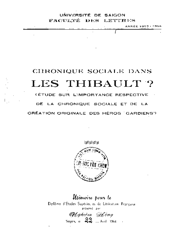 Chronique sociale dans les thibault l'étude sur l'importance respective de la chronique sociale et de la crétion orginale des héros gardien luận văn Thạc sĩ