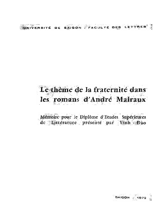 Le thème de la Fraternité dans les romans d'André Malraux Mémoire de DES. de philosophie occidentale luận văn Thạc sĩ