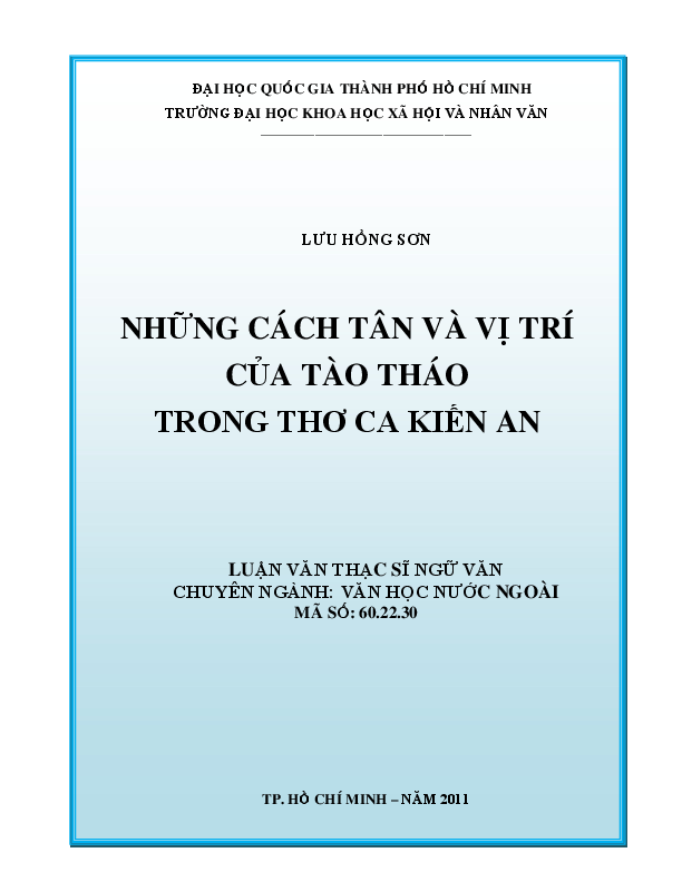 Những cách tân và vị trí của Tào Tháo trong thơ ca Kiến An luận văn Thạc sĩ 60.22.30