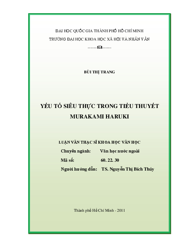 Yếu tố siêu thực trong tiểu thuyết Murakami Haruki luận văn Thạc sĩ 60.22.30