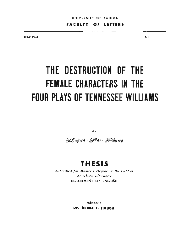 The destruction of the female characters in the four play of Tennessee Williams thesis of American litterature luận văn Thạc sĩ
