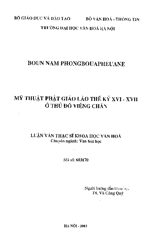 Mỹ thuật phật giáo Lào thế kỷ XVI-XVII b Luận văn Thạc sĩ