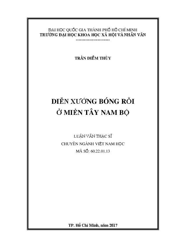 Diễn xướng bóng rỗi ở miền Tây Nam Bộ luận văn Thạc sĩ 60.22.01.13