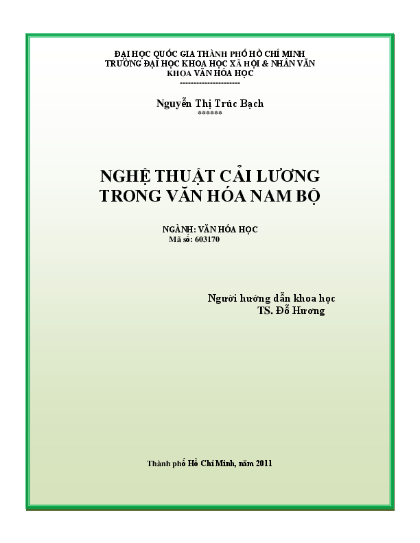 Nghệ thuật cải lương trong văn hóa Nam Bộ luận văn Thạc sĩ 60.31.70