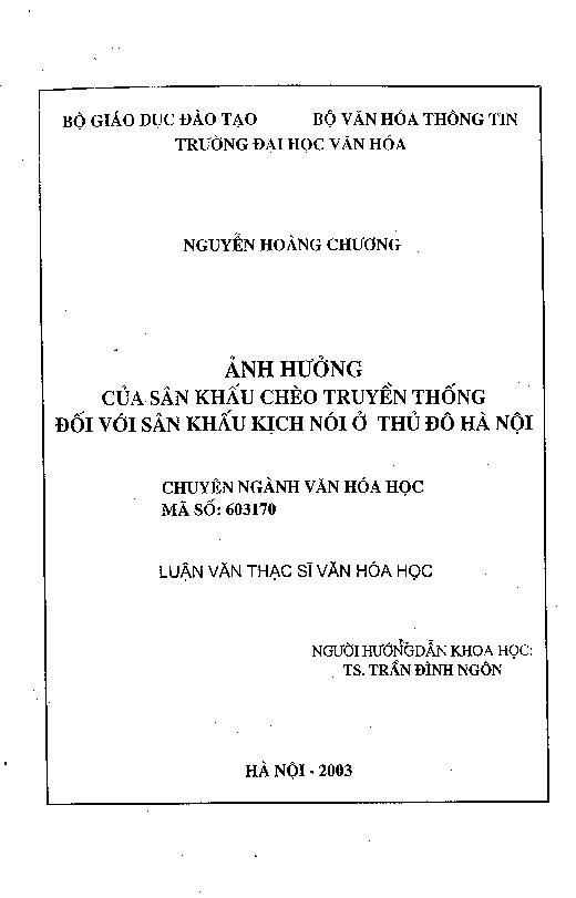 Ảnh hưởng của sân khấu chèo truyền thống đối với sân khấu kịch nói ở thủ đô Hà Nội luận văn thạc sĩ