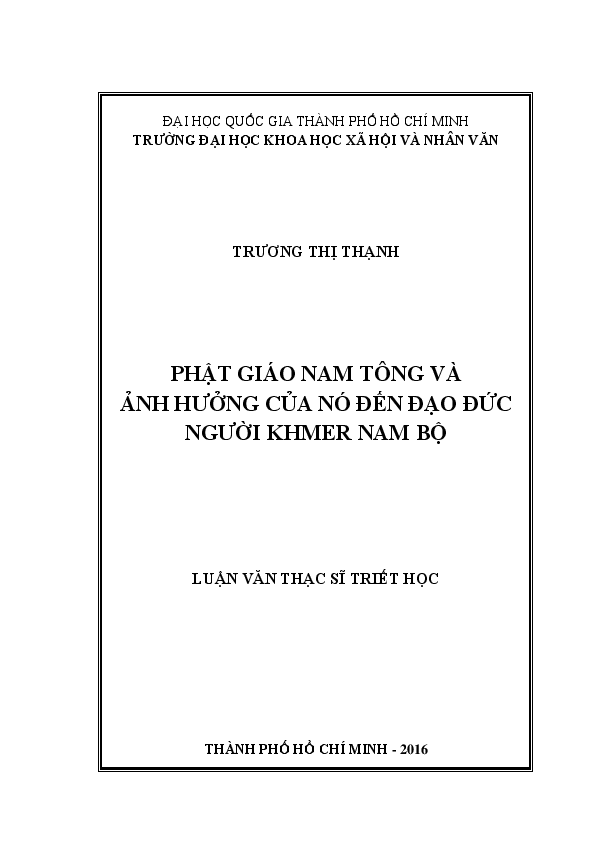 Phật giáo Nam Tông và ảnh hưởng của nó đến đạo đức người Khmer Nam Bộ luận văn Thạc sĩ 60.22.03.01