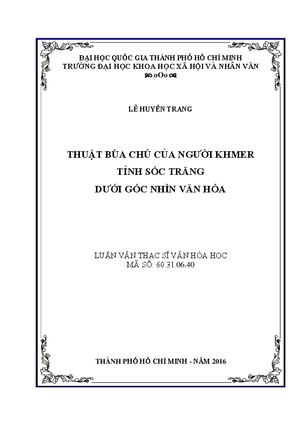 Thuật bùa chú của người Khmer tỉnh Sóc Trăng dưới góc nhìn văn hóa luận văn Thạc sĩ 60.31.06.40