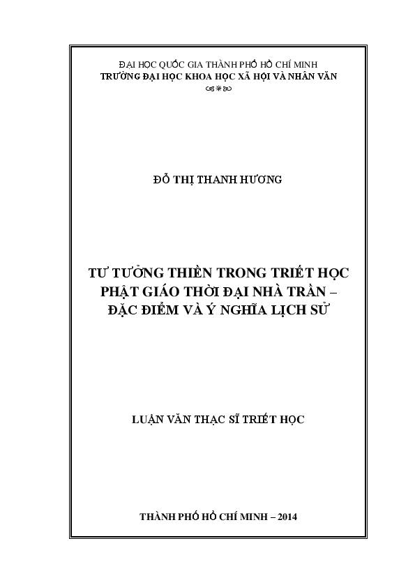 Tư tưởng thiền trong triết học Phật giáo thời đại nhà Trần - Đặc điểm và ý nghĩa lịch sử luận văn thạc sĩ 60.22.80