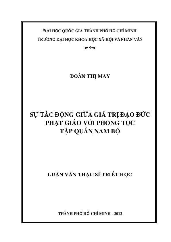 Sự tác động giữa giá trị đạo đức Phật giáo với phong tục tập quán Nam bộ luận văn Thạc sĩ 60.22.80