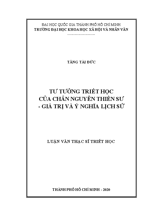 Tư tưởng triết học của Chân nguyên Thiền sư - giá trị và ý nghĩa lịch sử luận văn Thạc sĩ 8.22.90.01