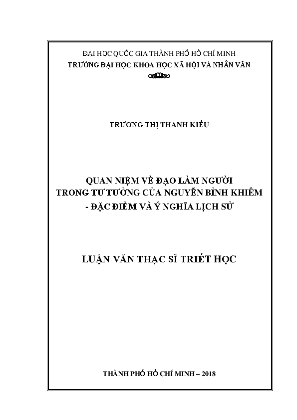 Quan niệm về đạo làm người trong tư tưởng của Nguyễn Bỉnh Khiêm - Đặc điểm và ý nghĩa lịch sử luận văn Thạc sĩ60.22.03.01