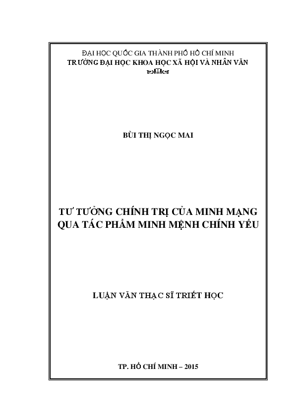Tư tưởng chính trị của Minh Mạng qua tác phẩm Minh Mệnh chính yếu luận văn Thạc sĩ 60.22.80