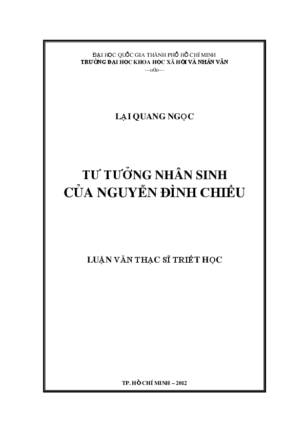 Tư tưởng nhân sinh Nguyễn Đình Chiểu luận văn Thạc sĩ60.22.80