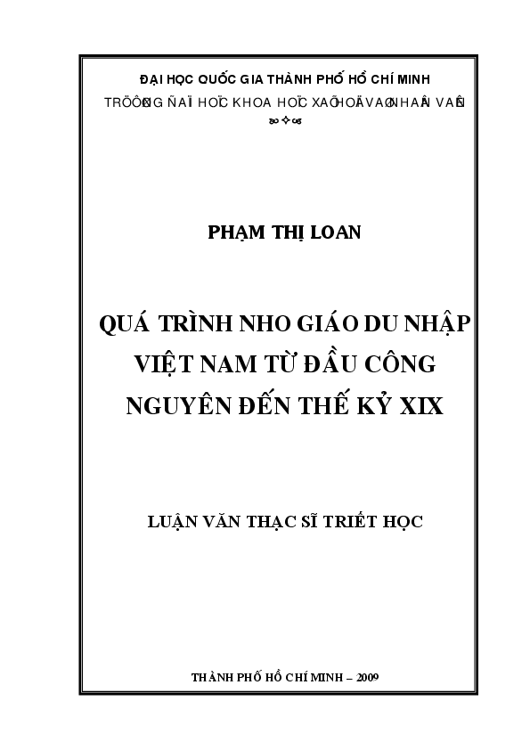 Quá trình nho giáo du nhập Việt Nam từ đầu công nguyên đến thế kỷ XIX luận văn thạc sĩ 60.22.80