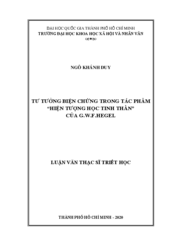 Tư tưởng biện chứng trong tác phẩm Hiện tượng học tinh thần của G.W.F.Hegel luận văn Thạc sĩ 8.22.90.01