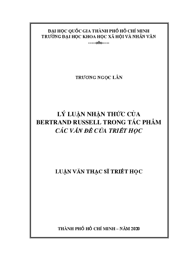 Lý luận nhận thức của Bertrand Russell trong tác phẩm Các vấn đề của triết học luận văn Thạc sĩ 8.22.90.01