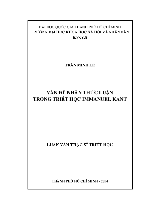 Vấn đề nhận thức luận trong triết học Immanuel Kant luận văn thạc sĩ 60.22.80