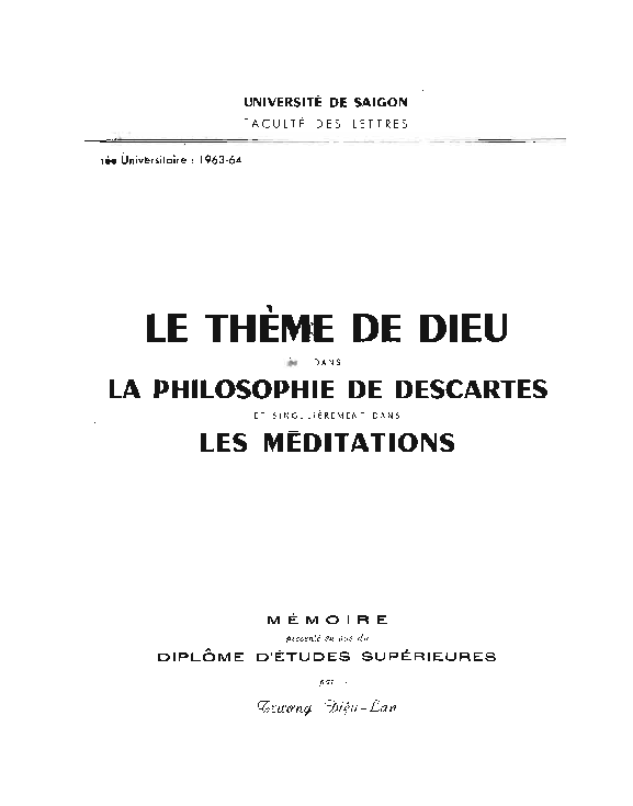 Le thème de Dieu dans la philosophie de Descartes et singulìerement dant les Méditations Luận văn Thạc sĩ