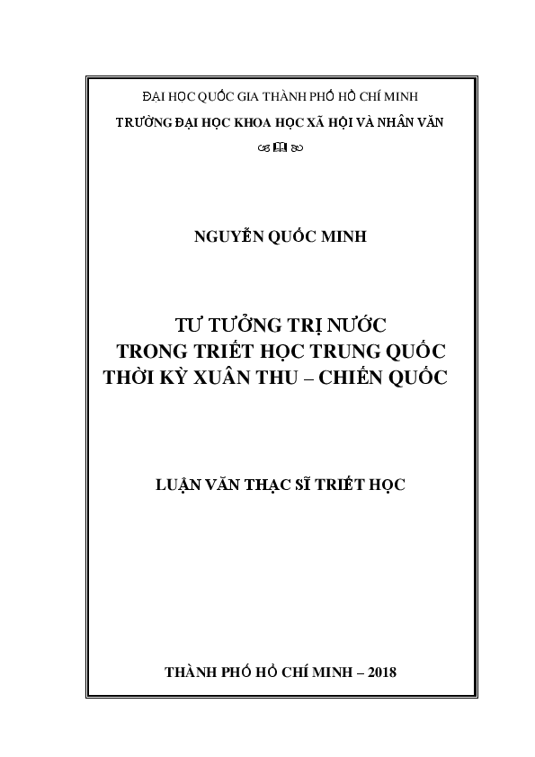 Tư tưởng trị nước trong triết học Trung Quốc thời kỳ Xuân Thu - Chiến Quốc luận văn Thạc sĩ 60.22.03.01