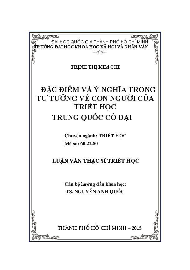 Đặc điểm và ý nghĩa trong tư tưởng về con người của triết học Trung Quốc cổ đại luận văn Thạc sĩ 60.22.80