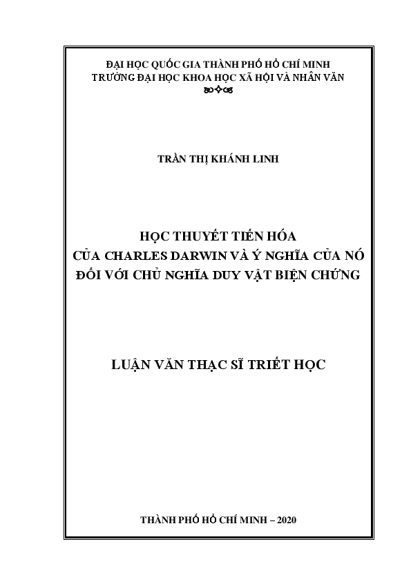 Học thuyết tiến hóa của Charles Darwin và ý nghĩa của nó đối với chủ nghĩa duy vật biện chứng luận văn Thạc sĩ 8.22.90.01