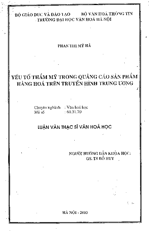 Yếu tố thẩm mỹ trong quảng cáo sản phẩm hàng hóa trên truyền hình trung ương luận văn Thạc sĩ 60.31.70