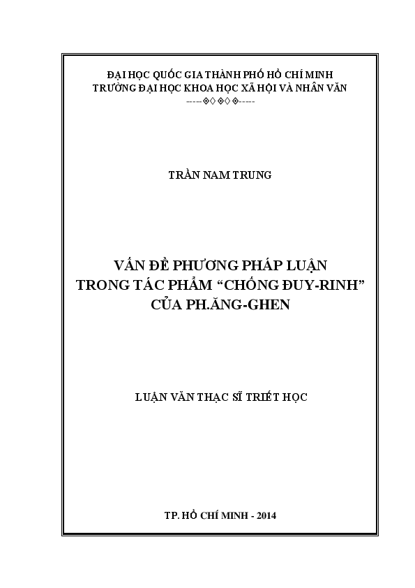 Vấn đề phương pháp luận trong tác phẩm chống Đuy - Rinh của Ph. Ăng-Ghen luận văn Thạc sĩ 60.22.80