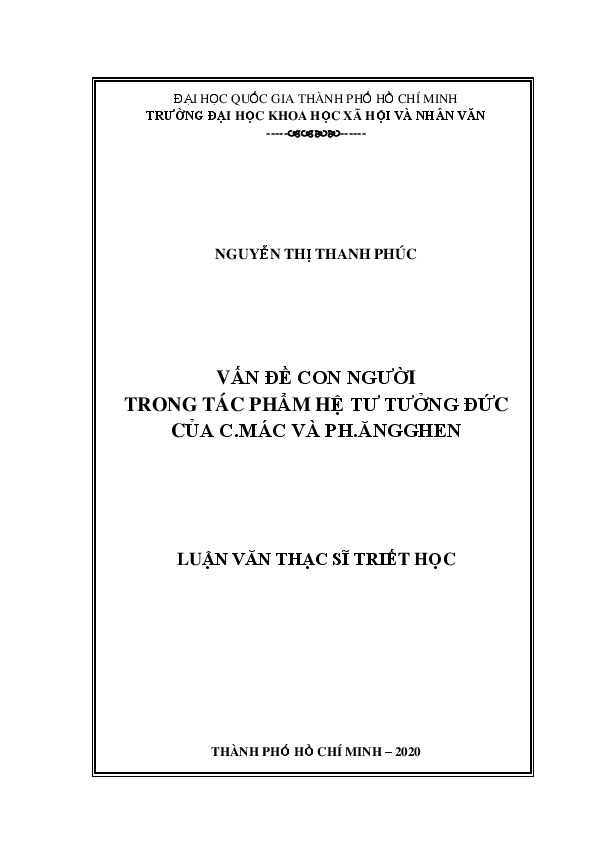 Vấn đề con người trong tác phẩm hệ tư tưởng Đức của C.Mác và Ph.Ăngghen luận văn Thạc sĩ 8.22.90.01