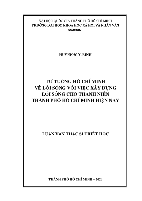 Tư tưởng Hồ Chí Minh về lối sống với việc xây dựng lối sống cho thanh niên Thành phố Hồ Chí Minh hiện nay Luận văn Thạc sĩ 8.22.90.01