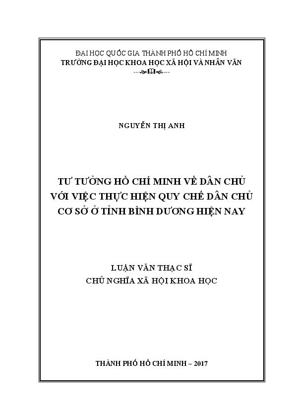 Tư tưởng Hồ Chí Minh về dân chủ với việc thực hiện quy chế dân chủ cơ sở ở Bình Dương hiện nay luận văn Thạc sĩ 60.22.03.08