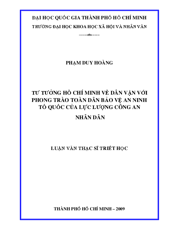 Tư tưởng Hồ Chí Minh về dân vận với phong trào toàn dân bảo vệ an ninh tổ quốc của lực lượng công an nhân dân luận văn Thạc sĩ 60.22.80