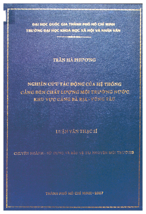 Nghiên cứu tác động của hệ thống cảng đến chất lượng môi trường nước khu vực cảng Bà Rịa - Vũng Tàu luận văn thạc sĩ 60.85.15