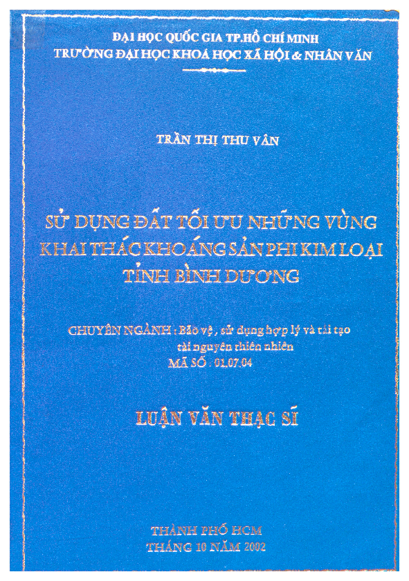 Sử dụng đất tối ưu những vùng khai thác khoáng sản phi kim loại tỉnh Bình Dương Luận văn Thạc sĩ 01.07.04